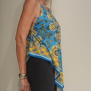 Blue Paisley Halter Tank Top | Flowy Handkerchief Hem | Size Small